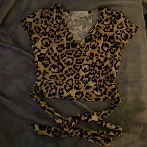 Leopard Print Wrap Around Crop Top Blouse